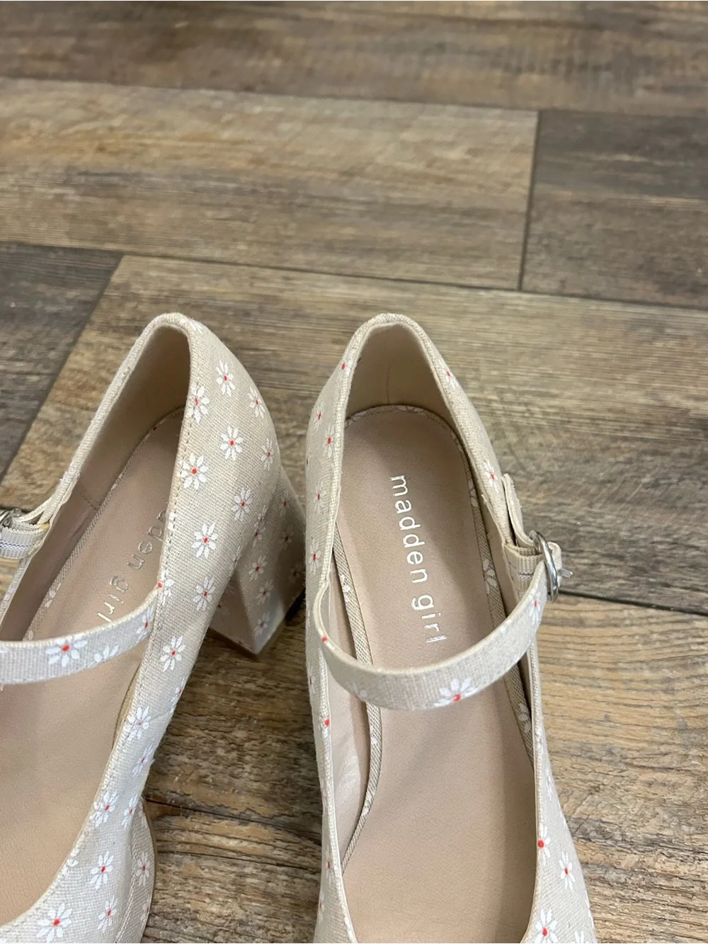 Madden Girl Beige Floral Mary Jane Block Heels - Picture 4 of 4